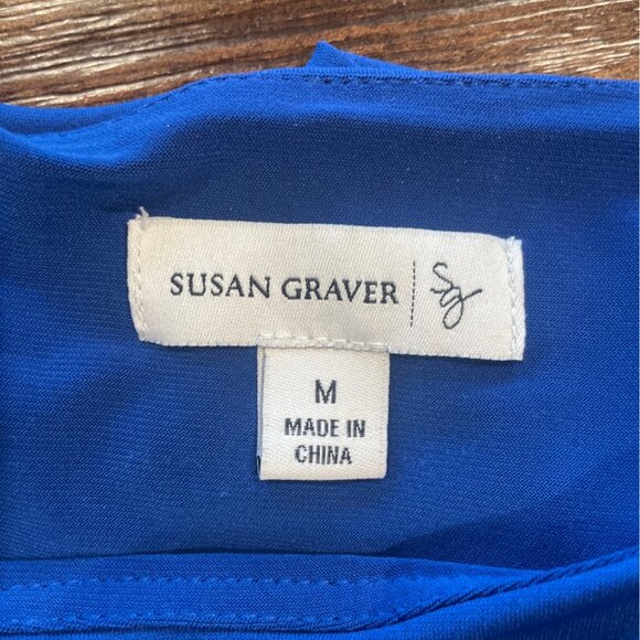 Susan Graver Women's Sz M Blue Top Ruffle Asymmetrical Tiered Stretch Scoop Neck - Picture 2 of 10